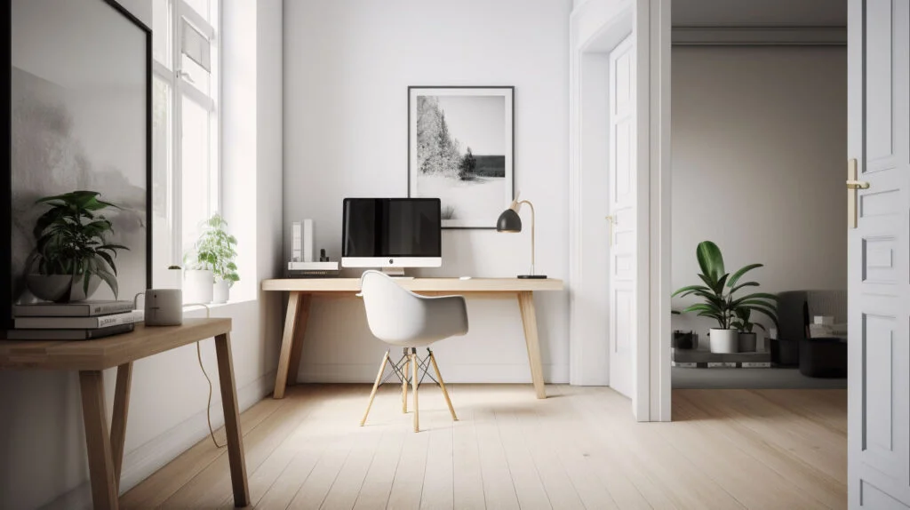 Ein Büro einer kleinen Altstadt-Wohnung, die mit digitalem Homestaging bearbeitet wurde.